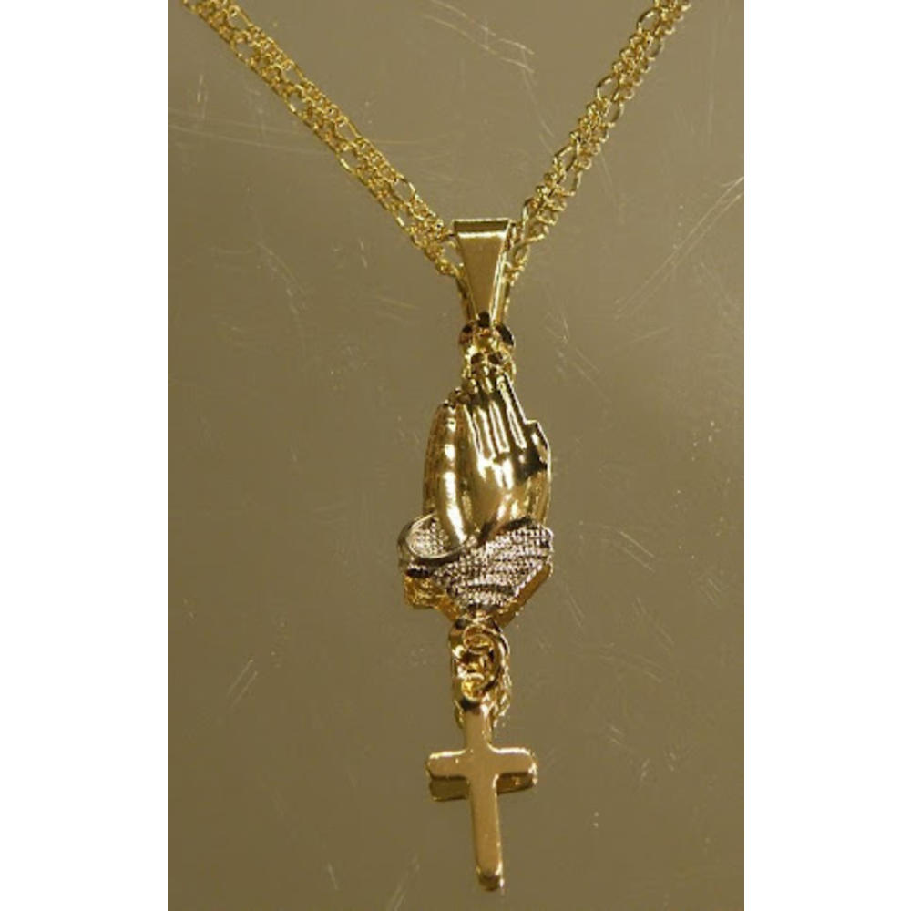 Nikfine PENDANT 14k gold overlay free 18" chain / PRAYING HANDS/a6