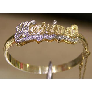 Nikfine Personalized 14k Gold Overlay Baby Double Id Name Bangle Name Bracelet Up To 9 Letter Nikfine Personalized 14k Gold Overlay Baby Double Id Name Bangle Name Bracelet Up To 9 Letter