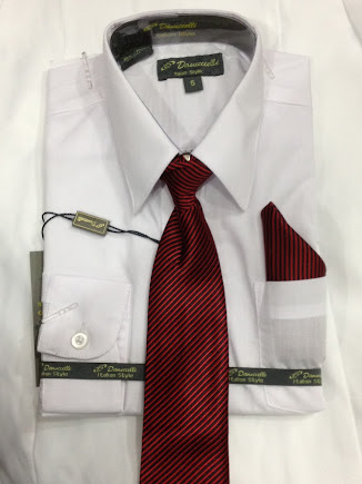 Angel SIZE 3T Boy Dress Shirt and Tie Hanky set long sleeve / white/red / SIZE # 3T