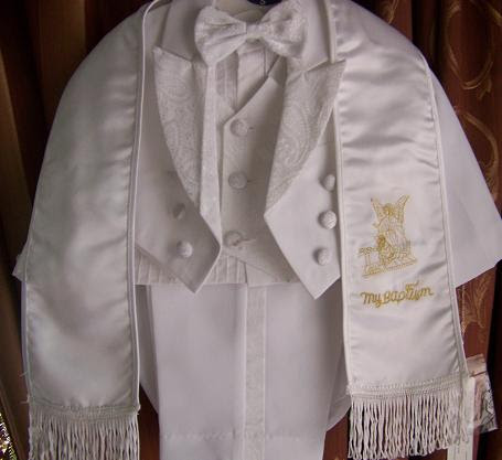 Angel small /3-6 months /Baby Boy WHITE Tuxedo tail suit rope/Christening Baptism/wedding/gold#2650G