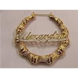 name hoop earrings gold personalized overly 14k any bam boo inch