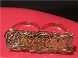 Nikfine PERSONALIZED 14k GP Two Finger any name RING /haert tail/a1