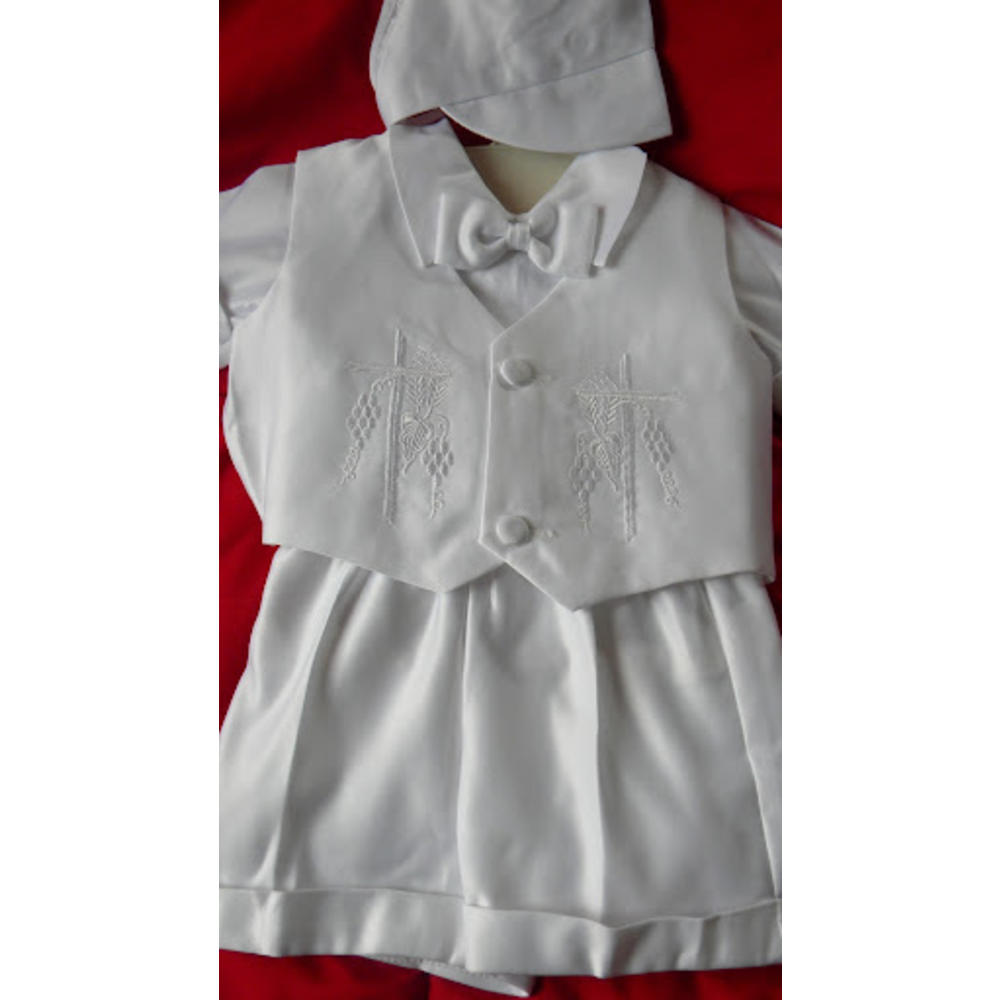 Angels Baby Boy Tuxedo suit Christening Baptism dress white outfit short set/cross-angur/ 12-18 M/ LARGE
