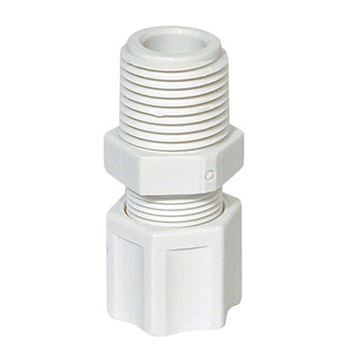 Isopure Water Jaco - Male Connector Fitting with Ferrule Nut and Integral Sleeve - Kynar 3/8" NPT / 3/8" OD / No Gripper (Low Pressure 50 PSI)