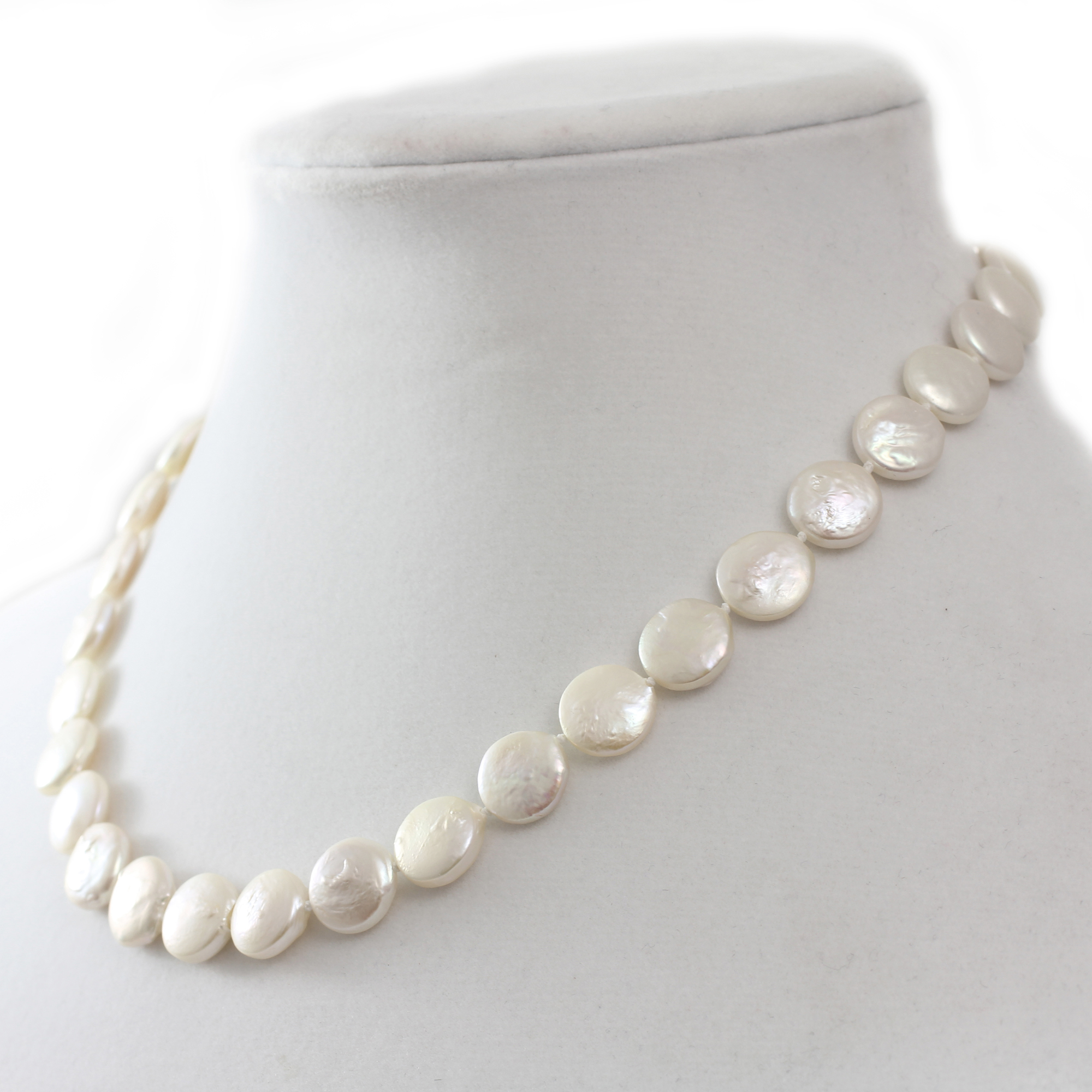 Orien Jewelry Exquisite Baroque Pearl Necklace - 13mmX13mm Coin Shape White Freshwater Pearl Necklace 17 Inch