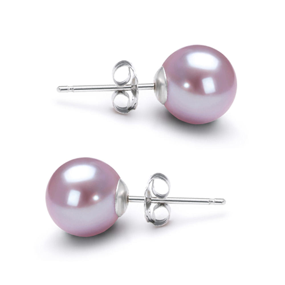 Orien Jewelry 8mm AAAA Japanese Freshwater Lavender Pearl Earrings Studs with 14K Solid Gold Settings