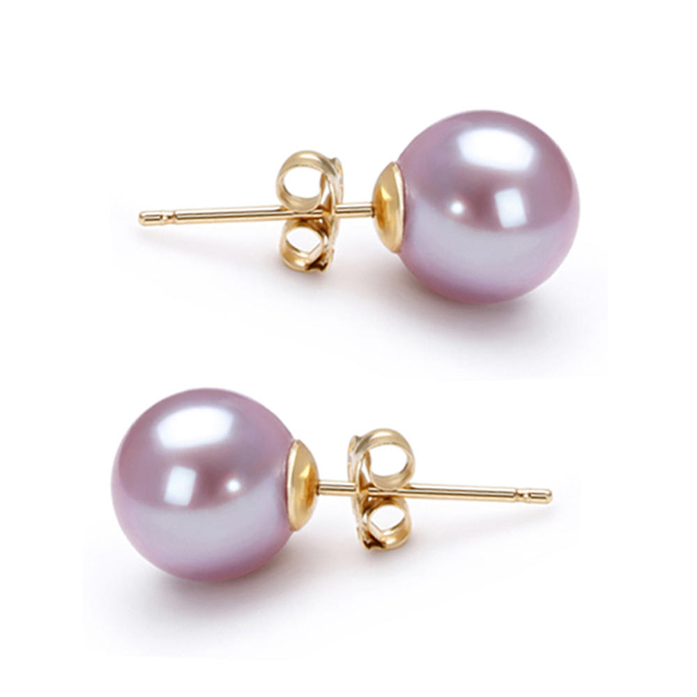Orien Jewelry 8mm AAAA Japanese Freshwater Lavender Pearl Earrings Studs with 14K Solid Gold Settings