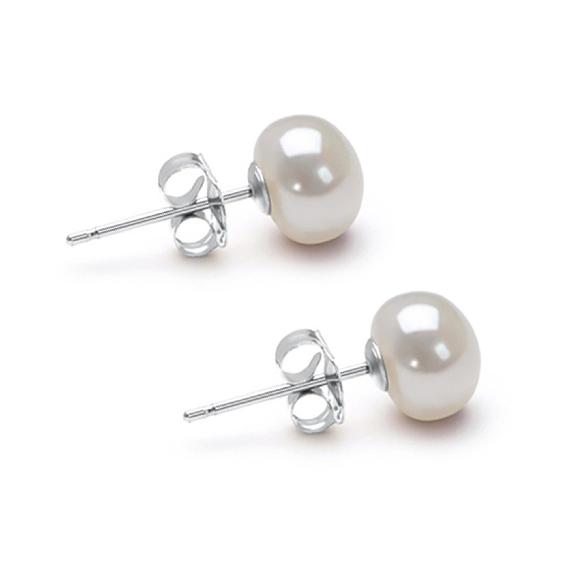 Orien Jewelry 5-11mm AA White Freshwater Pearl Dangle Earrings 925 Sterling Silver Settings and Matching Push Backs