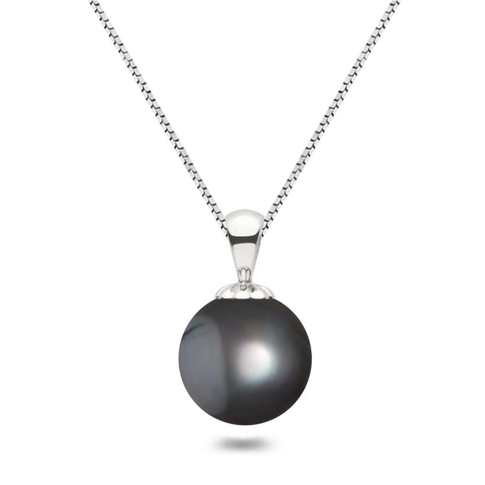 Orien Jewelry AAAA Japanese Black Freshwater Pearl Pendant Necklace Silver Chain 6-12.5mm Pearl Necklace Pendant Black Pearl Jewelry Set