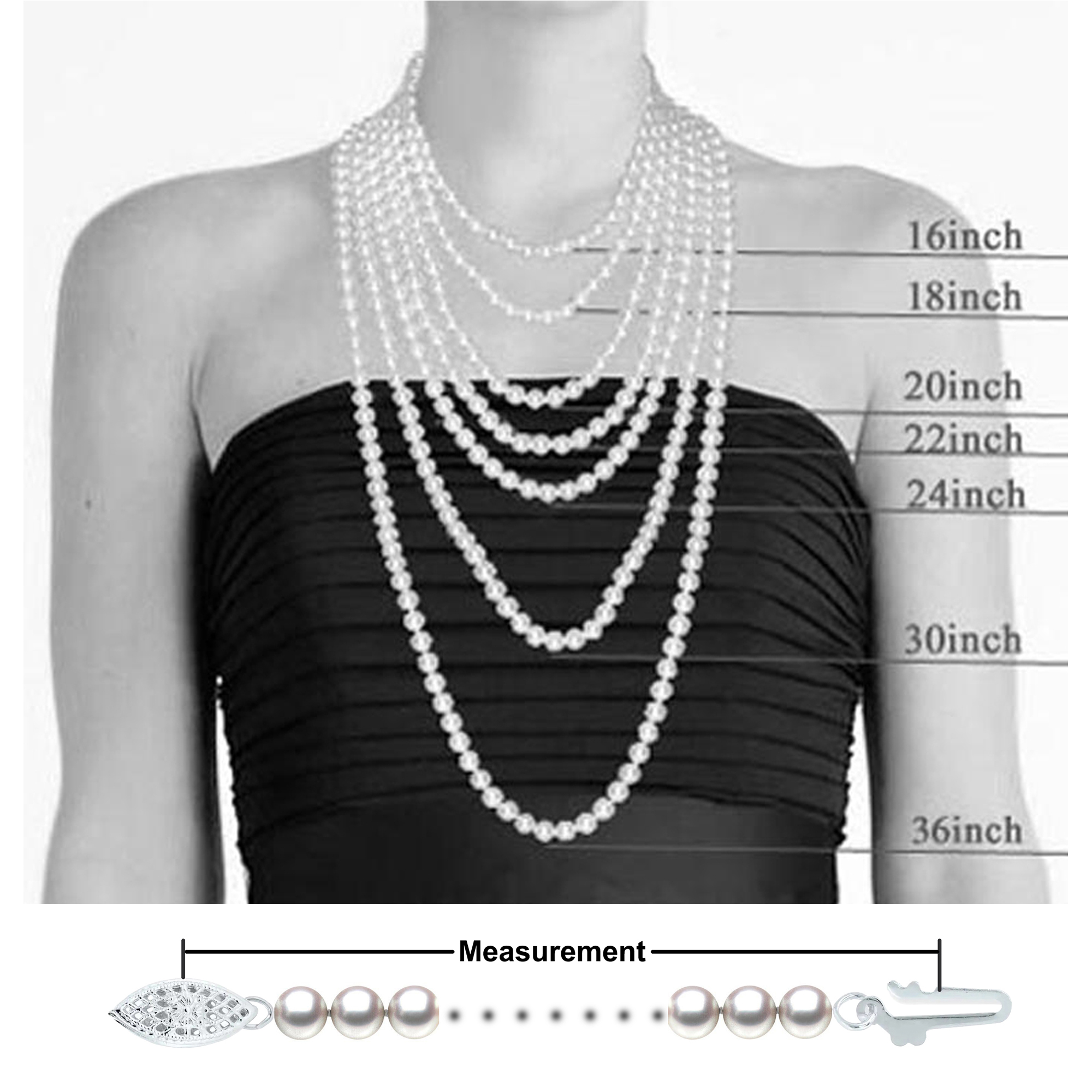Orien Jewelry AAAA Japanese Akoya Pearl Necklace Sterling Silver Clasp at 16, 18 or 22 Inch Long Black Pearl Necklace Jewelry Sets for Women 