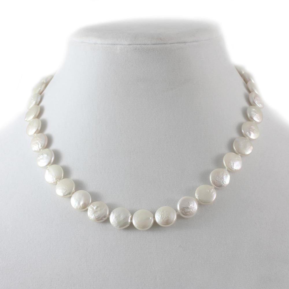 Orien Jewelry Exquisite Baroque Pearl Necklace Coin Shaped White Freshwater Pearl Necklace 16-22 Inch One of Kind White Pearl Necklace 