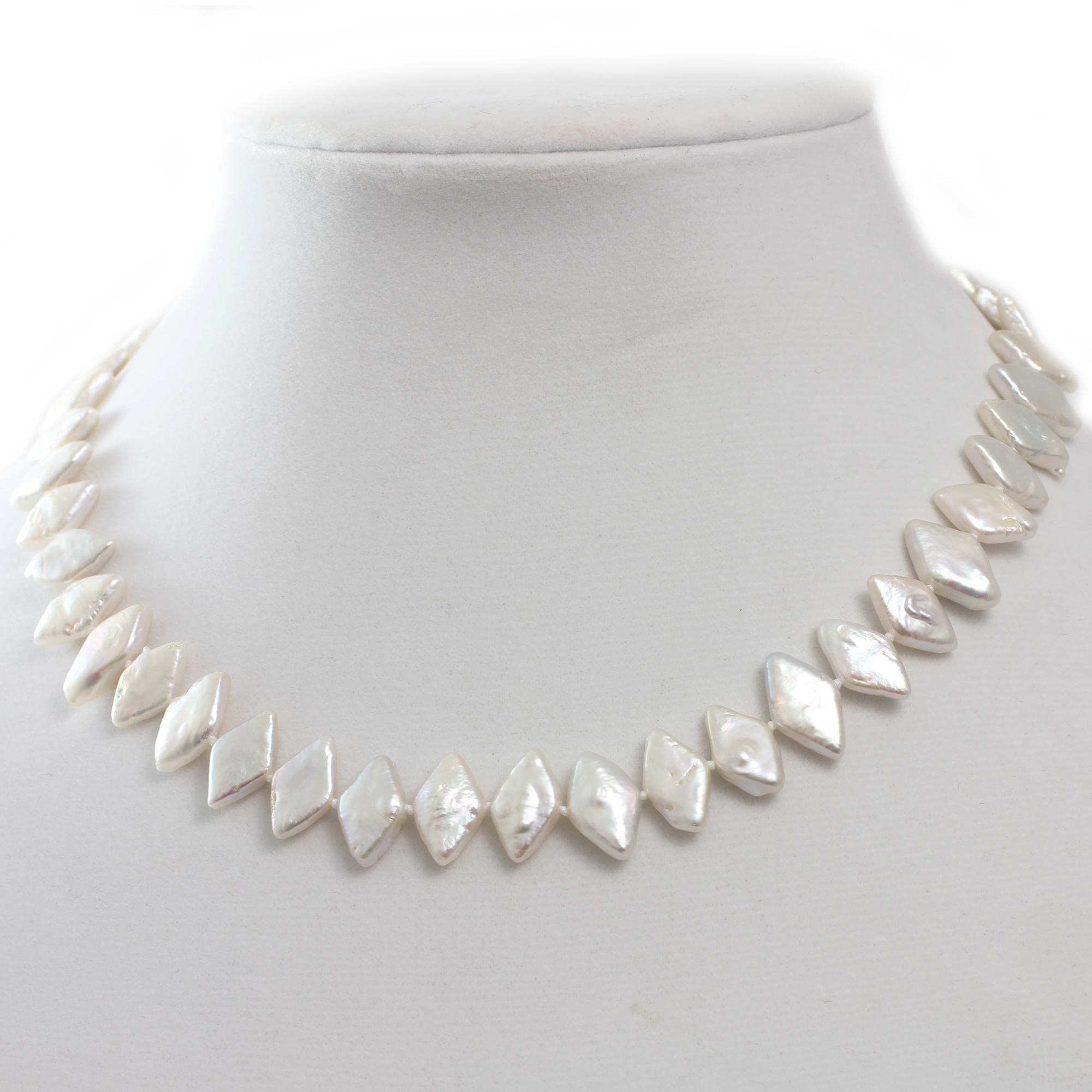 Orien Jewelry Exquisite Baroque Pearl Necklace Diamond Shaped White Freshwater Pearl Necklace 16-22 Inch One of Kind White Pearl Necklace 