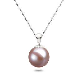 Orien Jewelry 6-12.5mm Japanese AAAA Lavender Freshwater Pearl Pendant Necklace Sterling Silver Chain Necklace Pendant