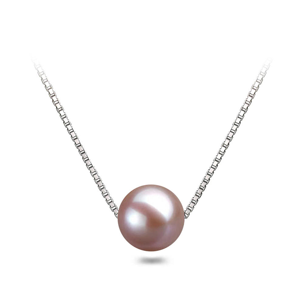 Orien Jewelry AAAA Japanese Freshwater Pearl Pendant Necklace Silver Chain Floating Lavender Color Pearl Necklace Pendant Jewelry Set