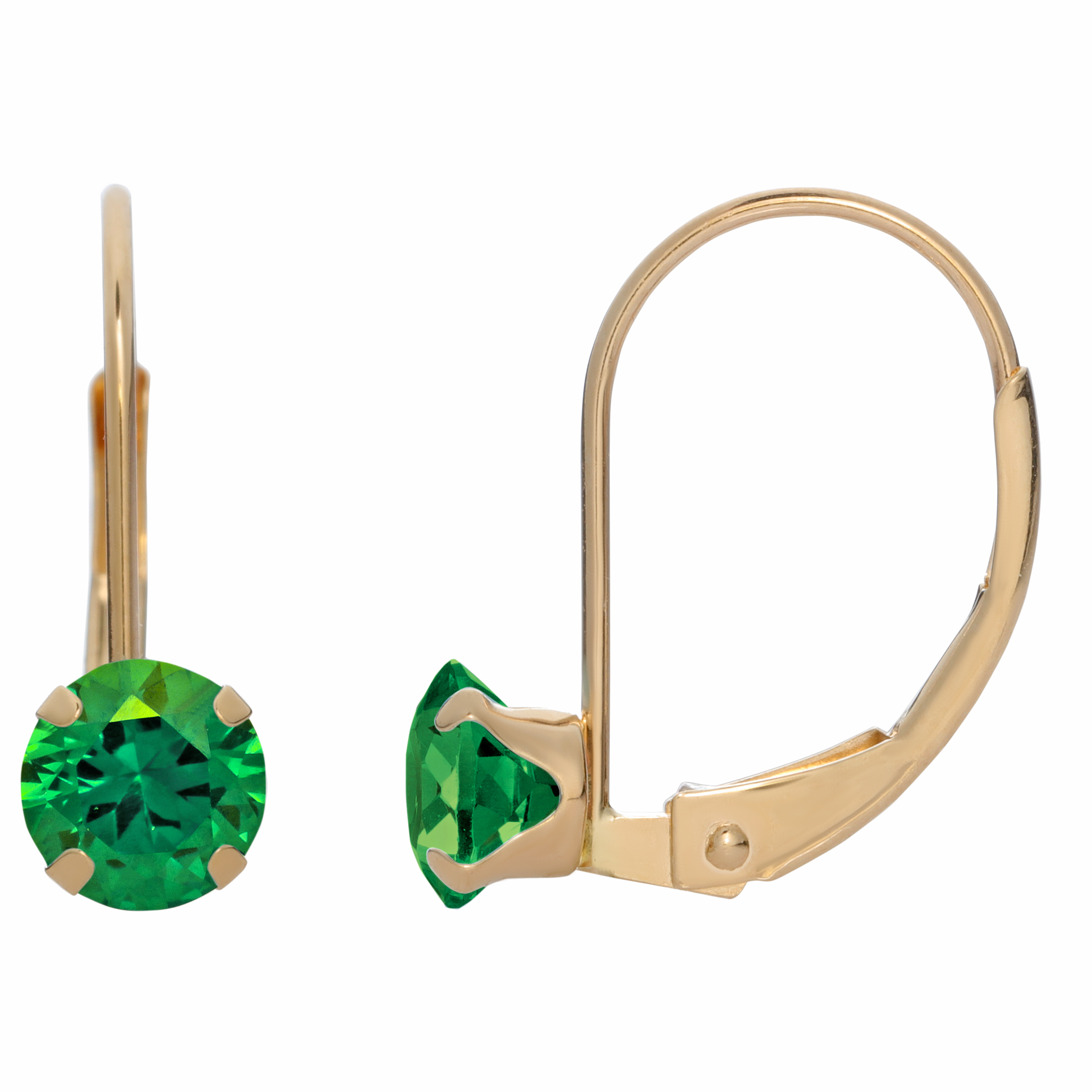 Metro Jewelry 5MM Round Natural Emerald 10K Yellow Gold Leverback Earrings