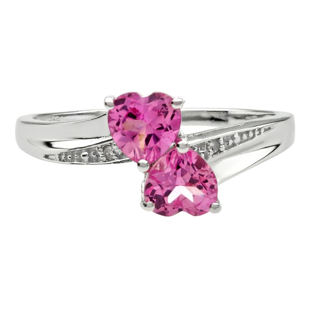 Lavari Jewelers Lavari - 1.10 Ct Heart Pink Sapphire and Diamond Accent 925 Sterling Silver Ring
