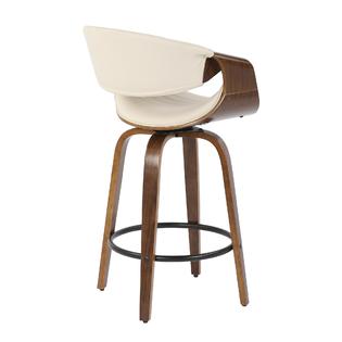 LUMI Symphony MCM Counter Stool in Walnut and Cream Faux Leather - Set of 2