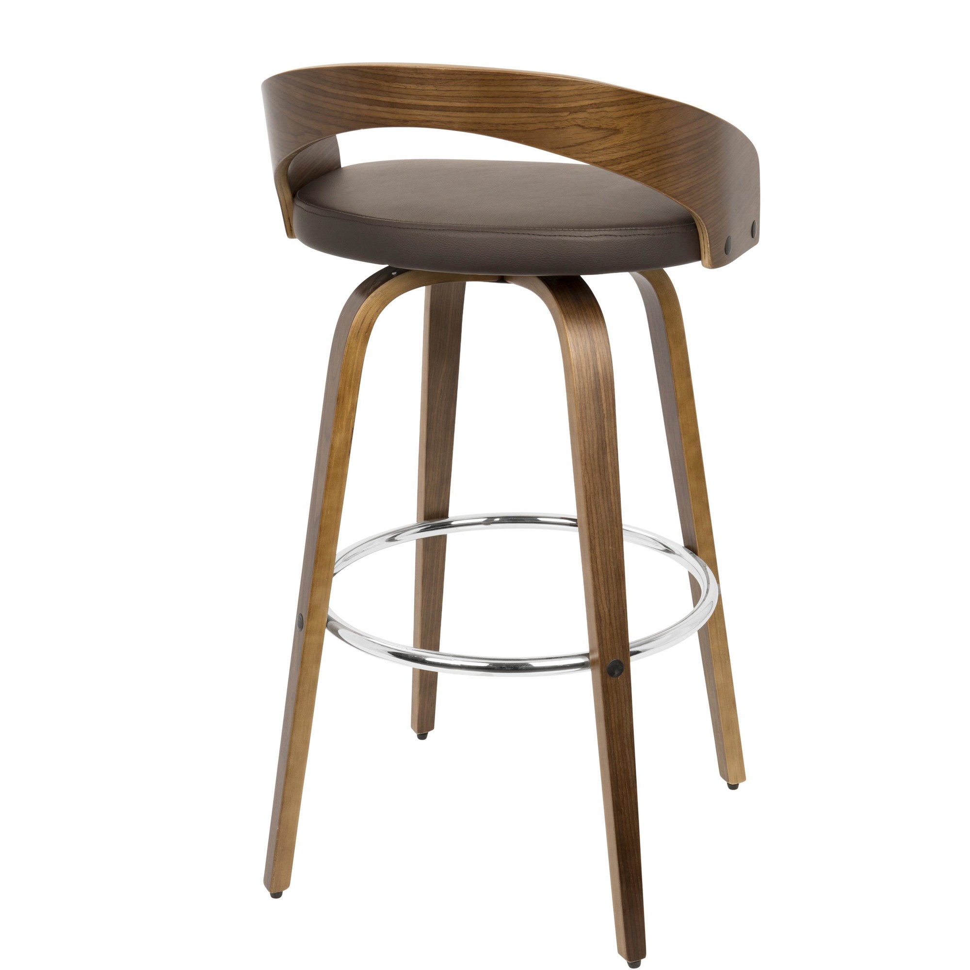 Lumi Grotto Mcm Barstool With Swivel In, Grotto Bar Stool Walnut And Brown
