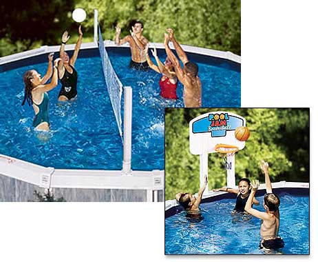 Blue Wave Pool Jam Above Ground Volleyball / Basketball Combo From FamilyPoolFun.com