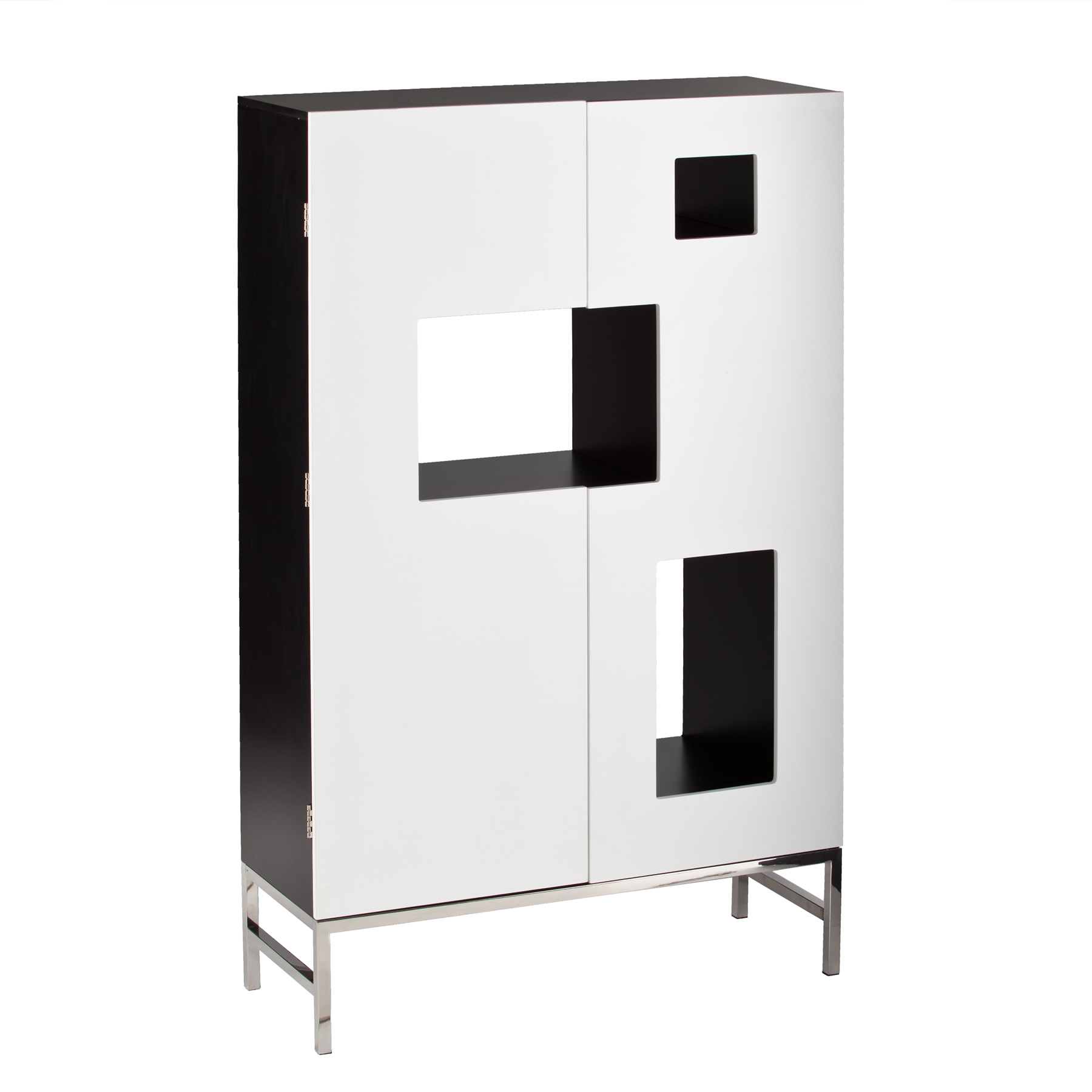 Furnituremaxx Rowena White Stainless Steel Shadowbox Wine/Bar Cabinet          