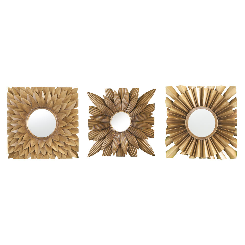 Furnituremaxx Deathbeak Gold Iron Sheet Decorative Mirror 3 pc Set    