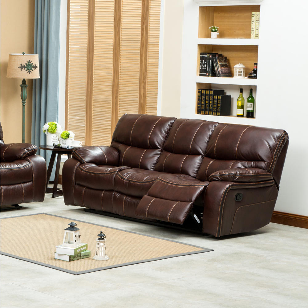 Furnituremaxx Ewa Brown Leather Air Reclining Sofa, Loveseat And Recliner