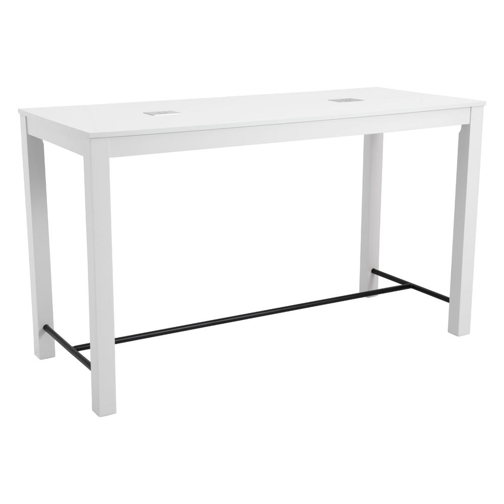 Furnituremaxx ODIEL MODERN WHITE BAR TABLE WITH CENTER BLOCK USB PANEL