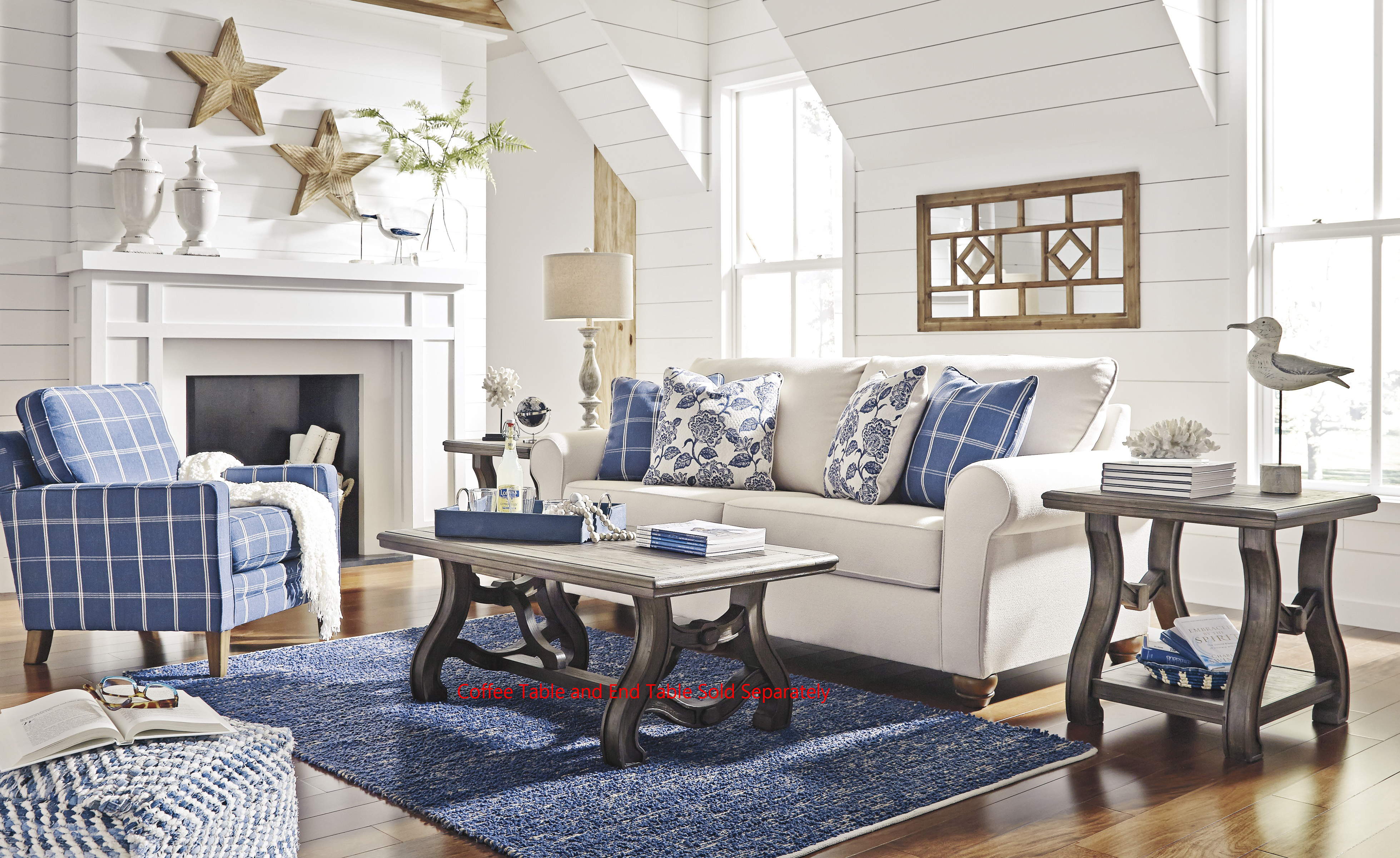 Blue Plaid Sofa Set