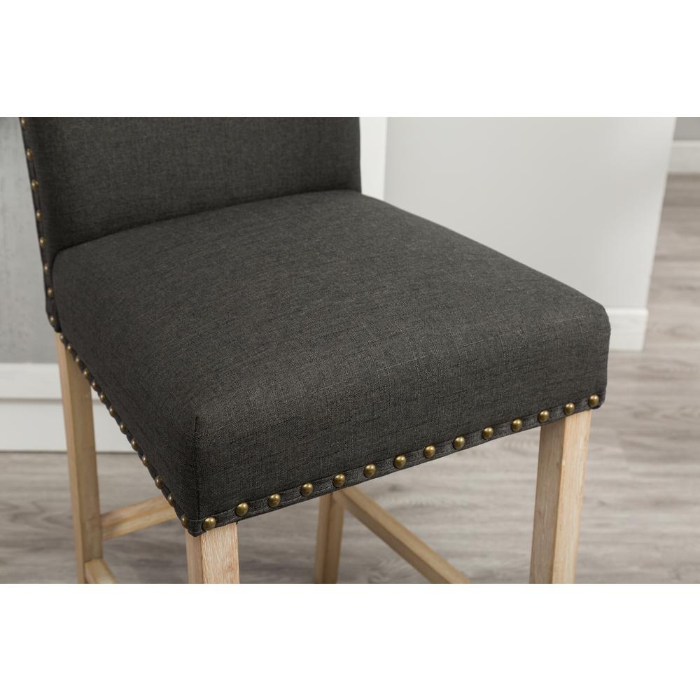 Furnituremaxx Mod Urban Style Solid Wood Nailhead Fabric Padded Bar Height Stool, Set of 2, Charcoal
