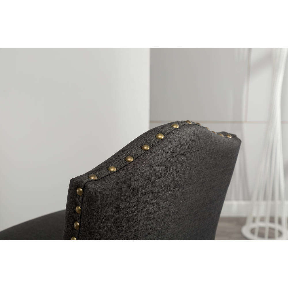 Furnituremaxx Mod Urban Style Solid Wood Nailhead Fabric Padded Bar Height Stool, Set of 2, Charcoal