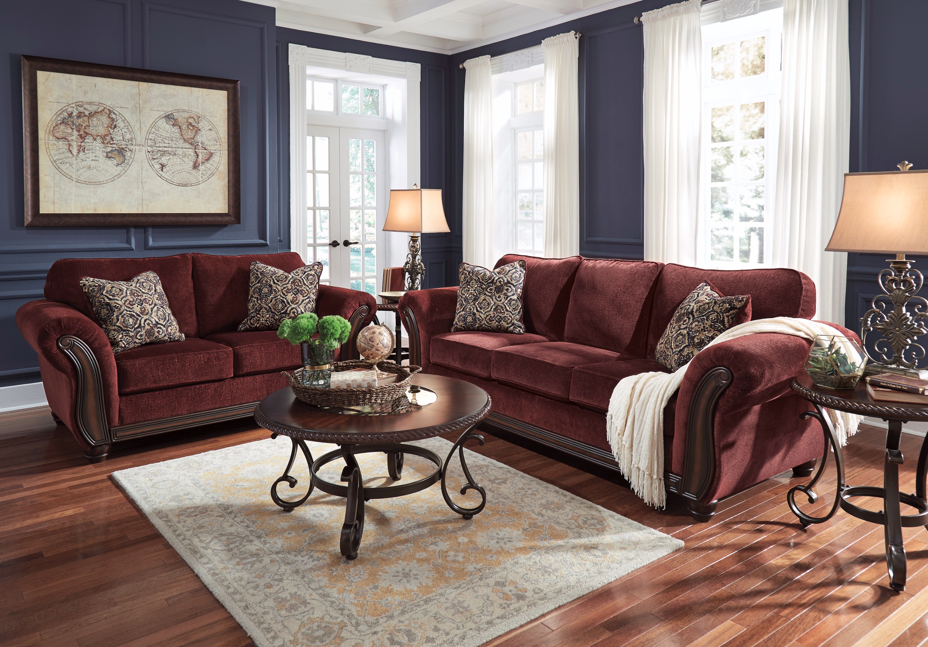 Burgundy living shop room set