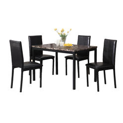 Furnituremaxx Roundhill Furniture 5 Piece Citico Metal Dinette Set with Laminated Faux Marble Top - Black