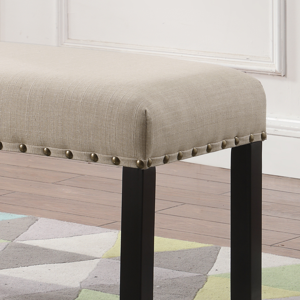 Furnituremaxx Biony Tan Fabric Dining Bench With Nailhead Trim