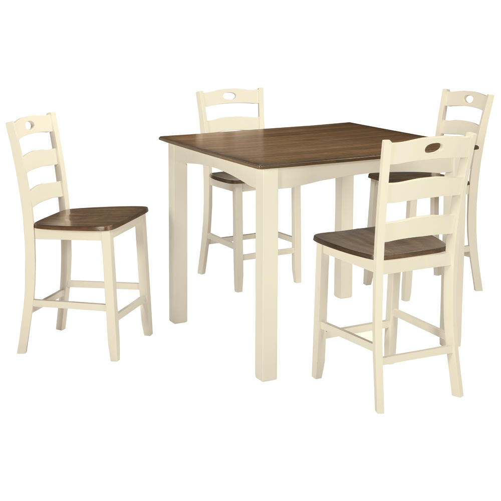Furnituremaxx 5 PC Woodville Casual Cream/Brown Color Square Counter Dining Room Set, Table And 4 Chairs