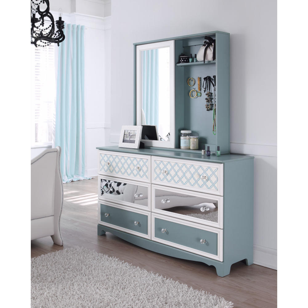 Furnituremaxx Mivara Contemporary Bedroom Set in Light Blue  Twin Trundle Storage Bed  Dresser  Mirror  Nightstand  Chest