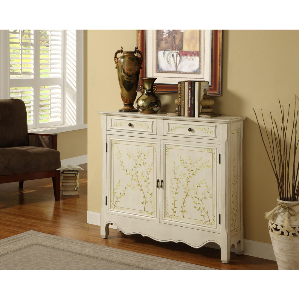 Furnituremaxx Wood White Hand Painted 2-Door Console Table  Sideboard