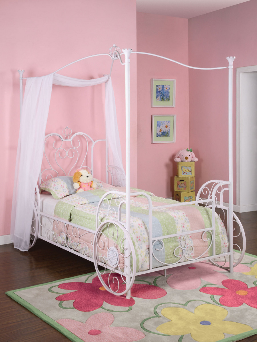 Furnituremaxx Metal Princess Pumpking Carriage Canopy Twin Size Bed with Bed Frame