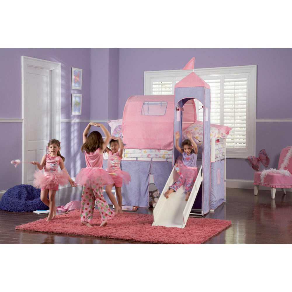 Furnituremaxx Princess Castle Twin Size Tent Loft Bed with Slide