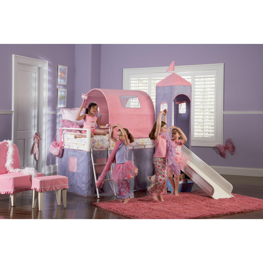 Furnituremaxx Princess Castle Twin Size Tent Loft Bed with Slide