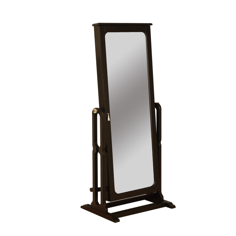 Furnituremaxx Black Wood Floor Cheval Jewelry Chest Mirror