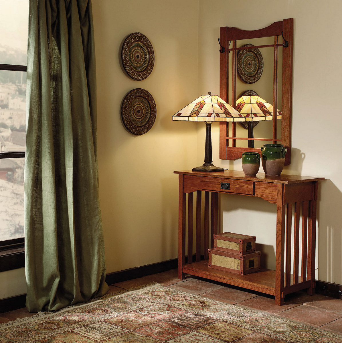 Furnituremaxx Oak Finish Wood Console Table and Mirror