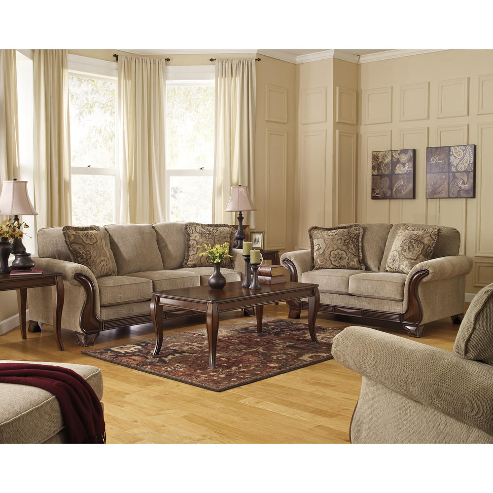 Furnituremaxx Lanett Tan Traditional Classics Wood and Fabric Sofa