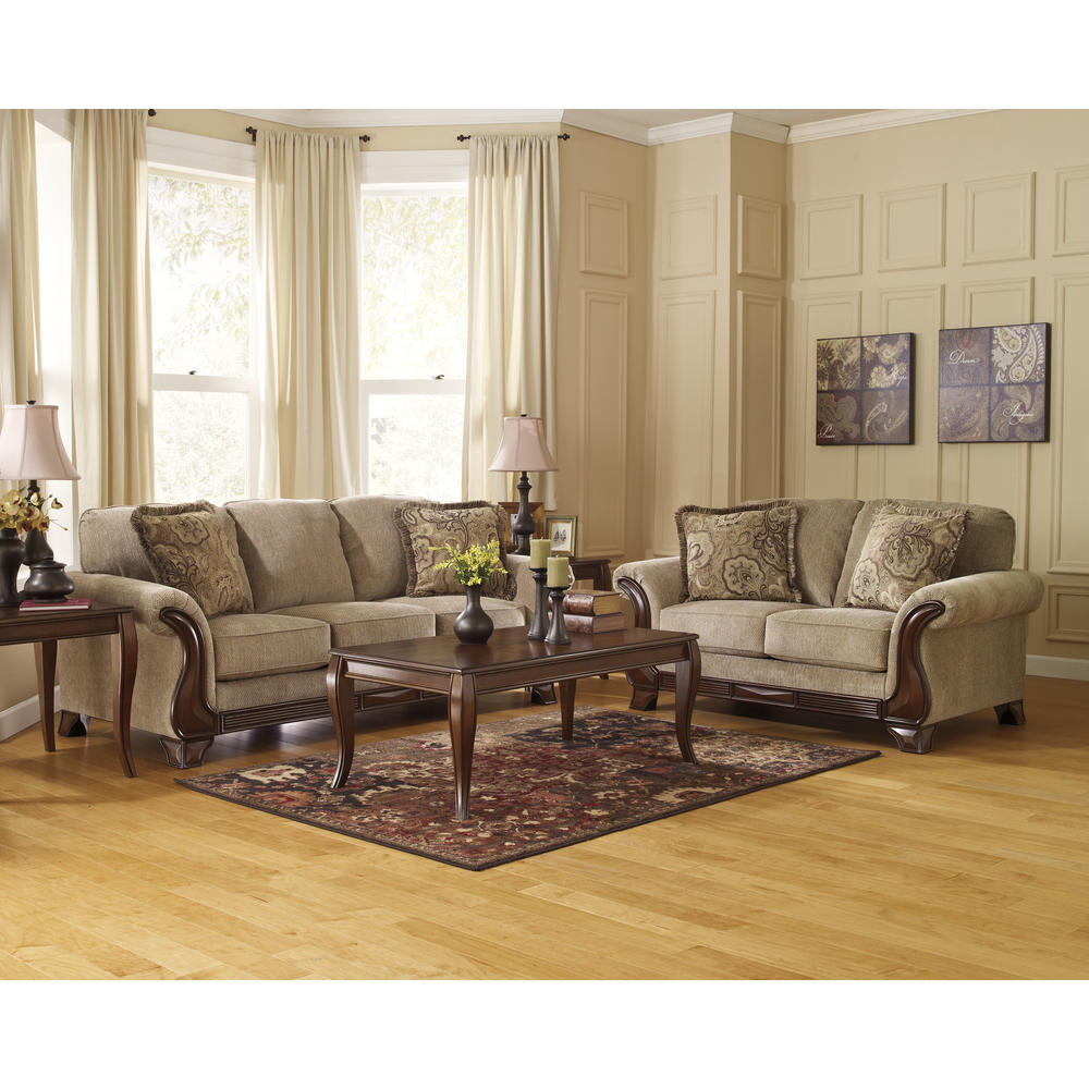 Furnituremaxx Lanett Tan Traditional Classics Wood and Fabric Sofa