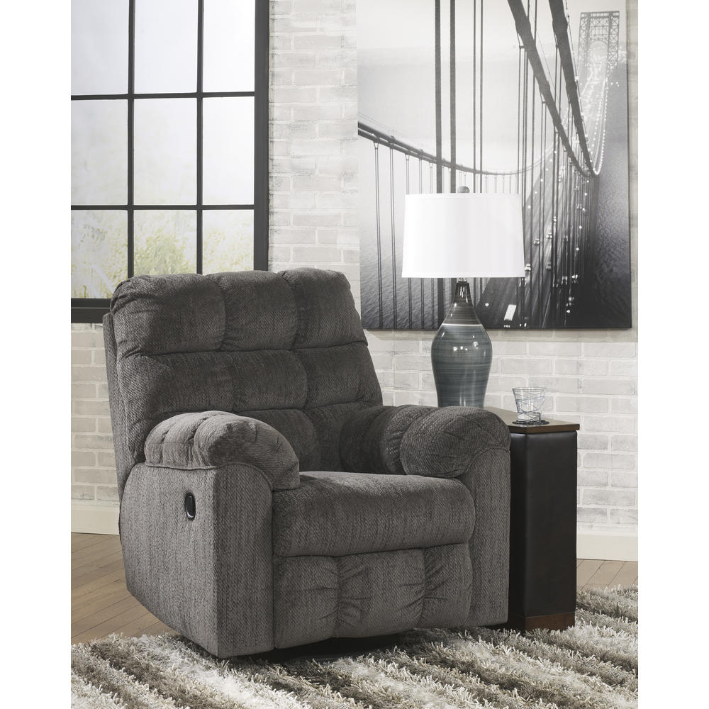 Furnituremaxx Acieona Slate Fabric Contemporary Swivel Rocker Recliner Chair