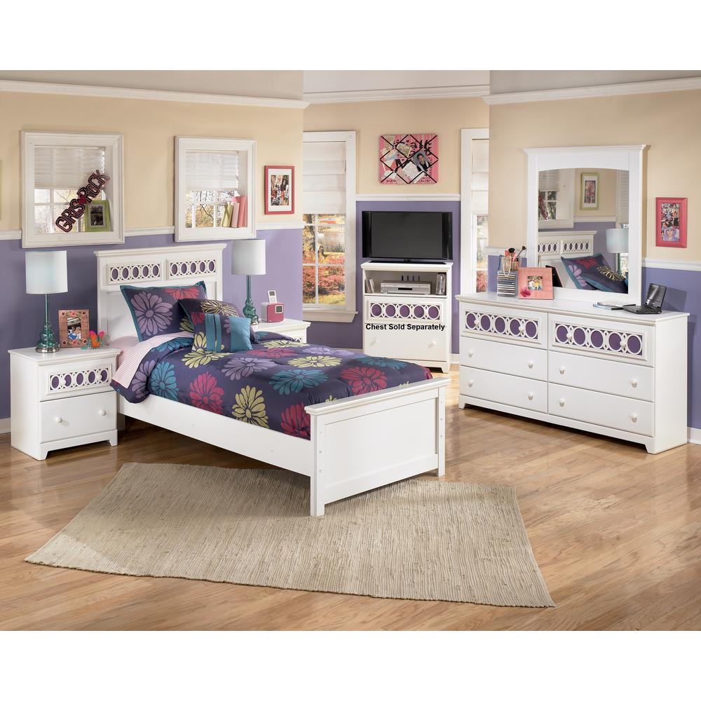 Furnituremaxx Jura White Finish 5PC Bedroom Set  Twin Size Bed  Dresser  Mirror  2 Nightstands