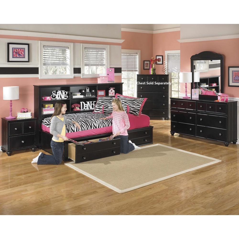 Furnituremaxx Jaidyn Youth Wood Bookcase Storage Bed Room set in Rich Black Finish  Twin Bed  Dresser  Mirror  Nightstand