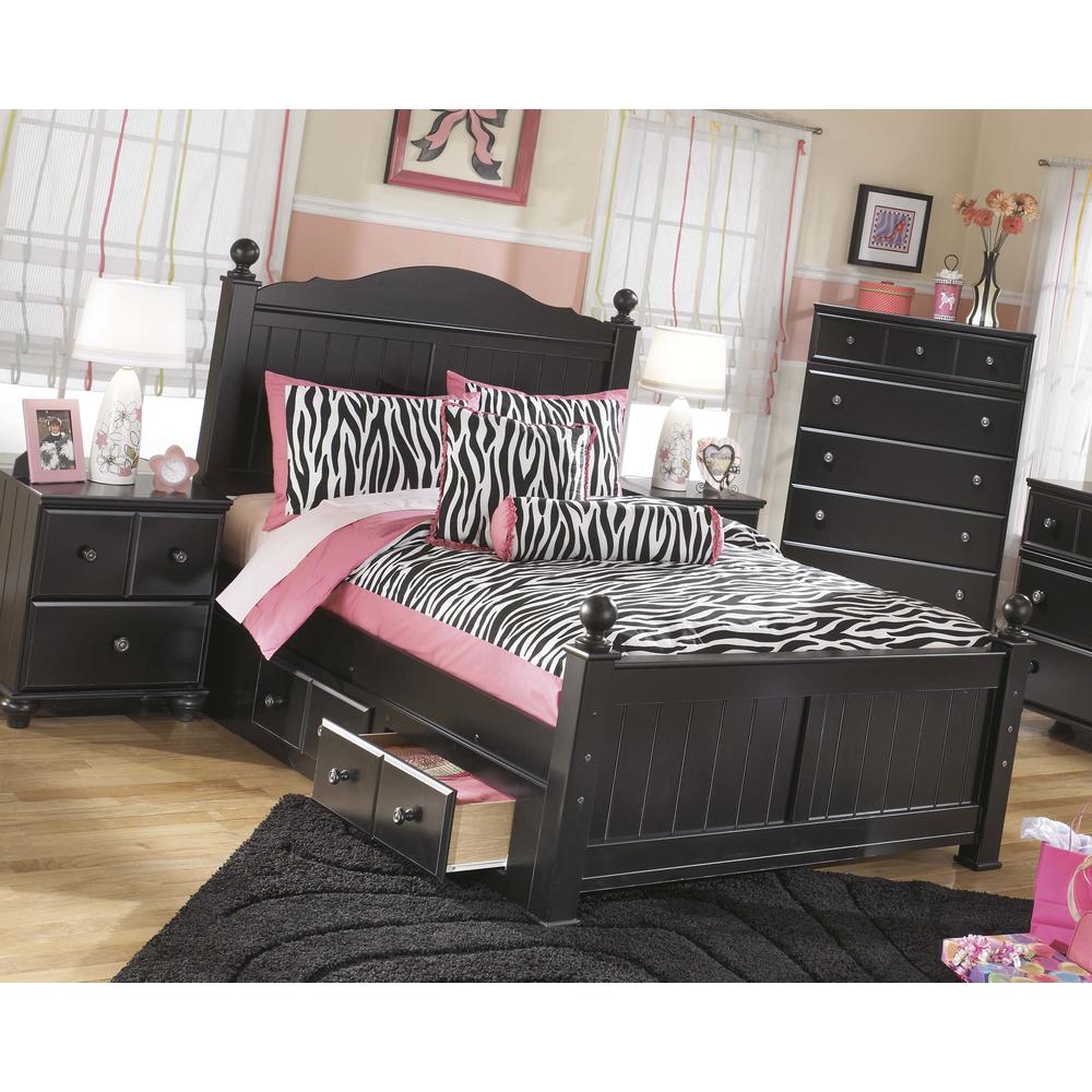 Furnituremaxx Jaidyn Youth Wood Full Size Poster Storage Bed in Rich Black Finish