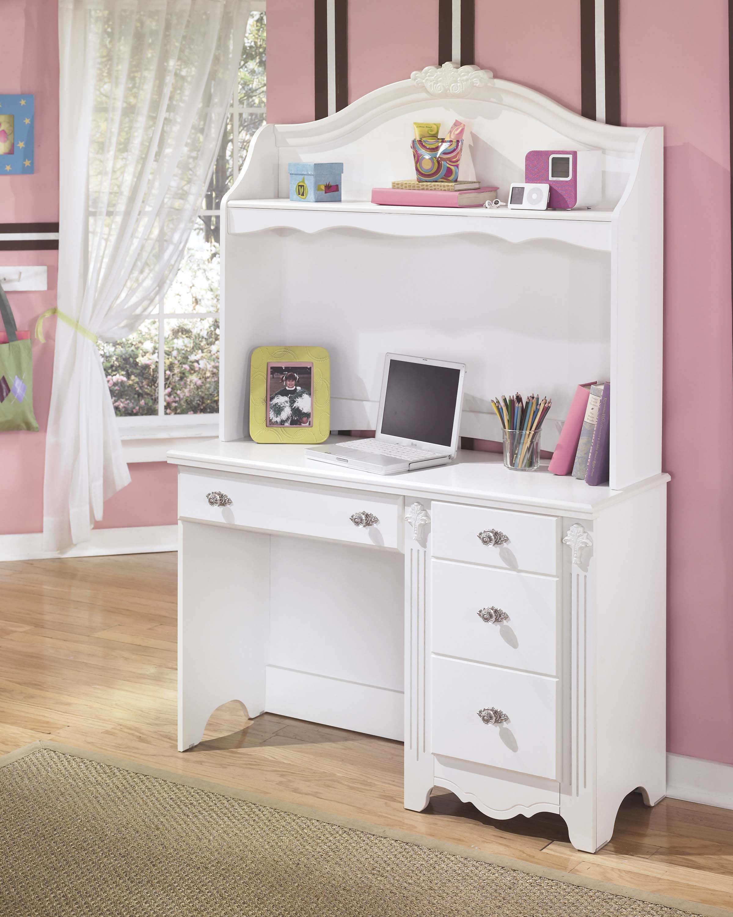 Furnituremaxx Exquisite Youth Wood Bedroom Desk w/ Hutch in White Color