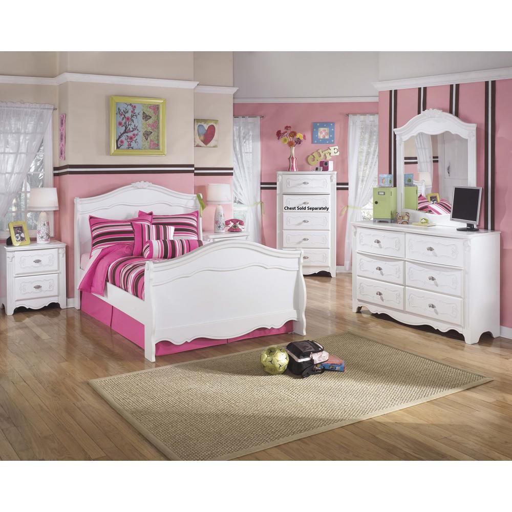 Furnituremaxx Exquisite Youth Full Size Sleigh Bed Room Set in White Color  Full Bed  Dresser  Mirror  Nightstand
