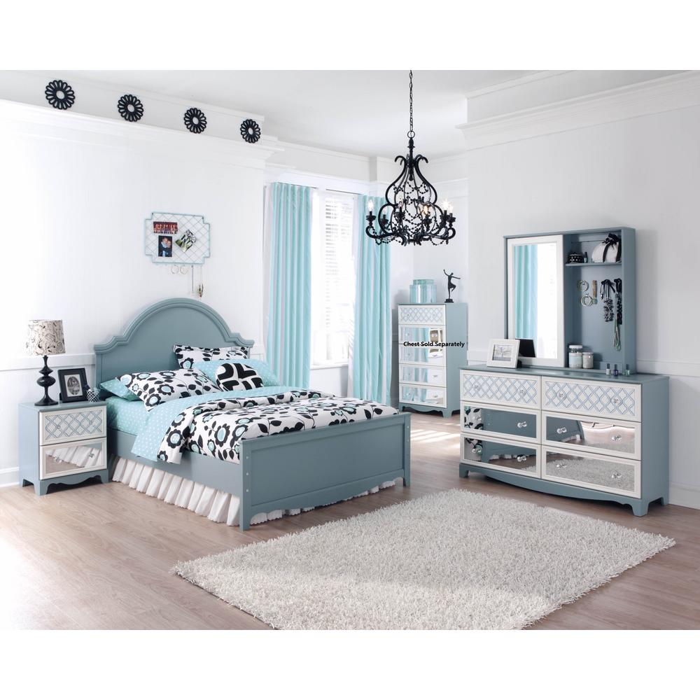 Furnituremaxx Mivara Contemporary Bedroom Set in Light Blue  Full Panel Bed  Dresser  Mirror  Nightstand